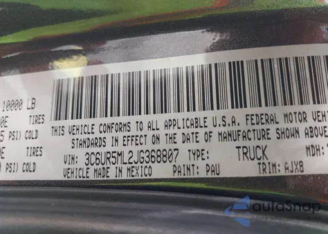 2018 Ram 2500 Lone Star 4X4 6'4 Box из США, поврежденный, VIN 3C6UR5ML2JG368807